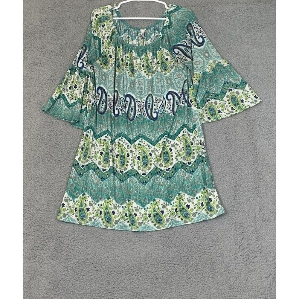 R.Rouge Women's 2XL 3/4 Sleeves Boat Neck Graphic Print Knee Length Shift Dress